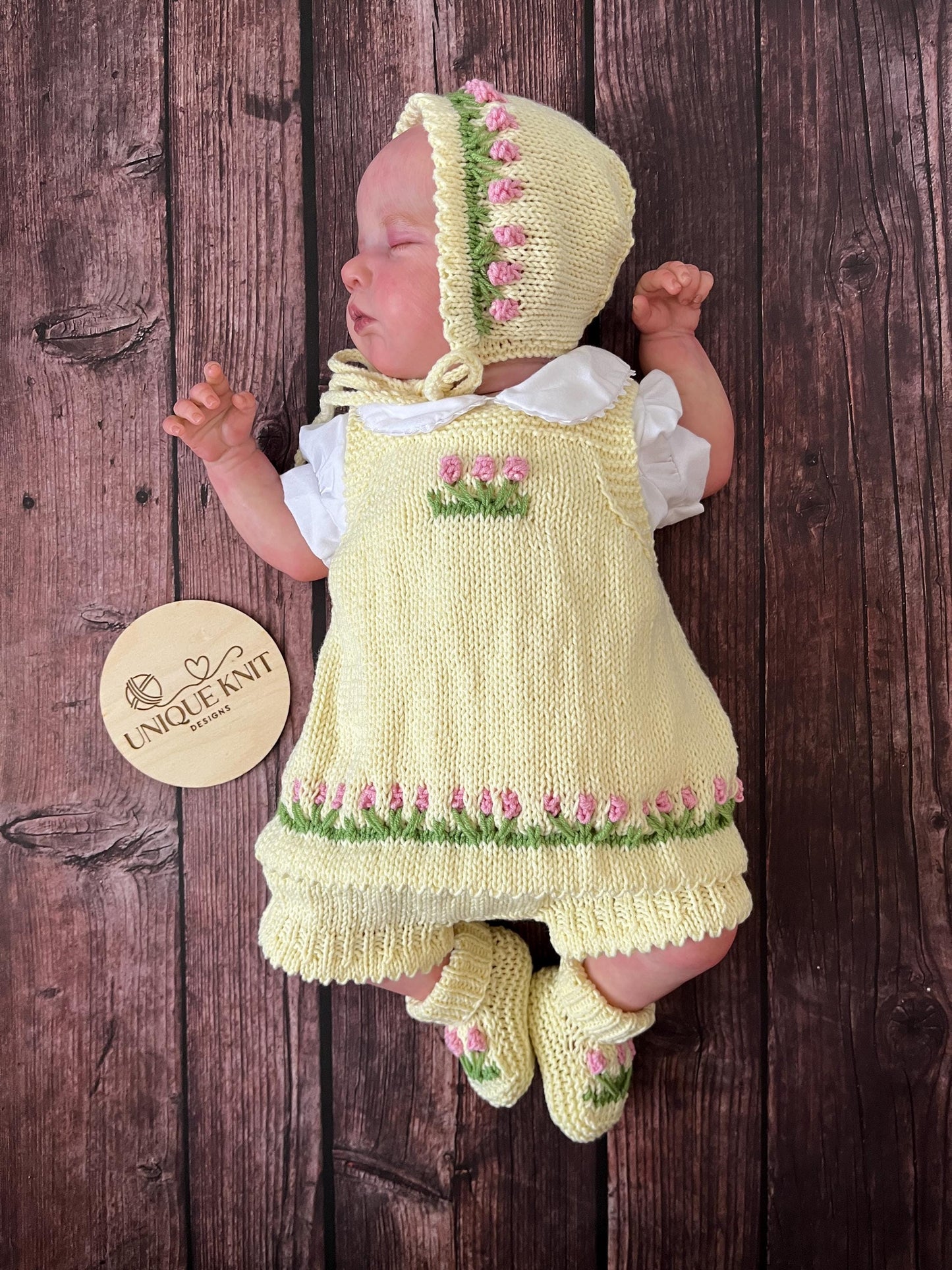 "Betsy” 4 Piece Knitting pattern set for Reborn doll 16 -22” or 0-3 Month Old Baby