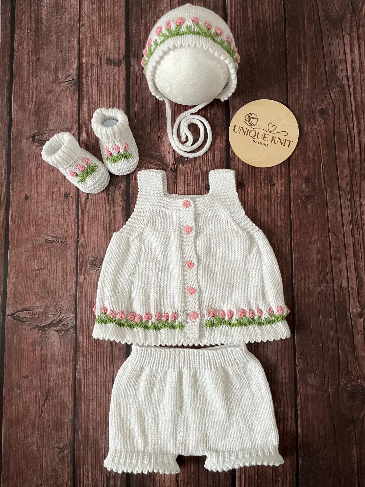 "Betsy” 4 Piece Knitting pattern set for Reborn doll 16 -22” or 0-3 Month Old Baby