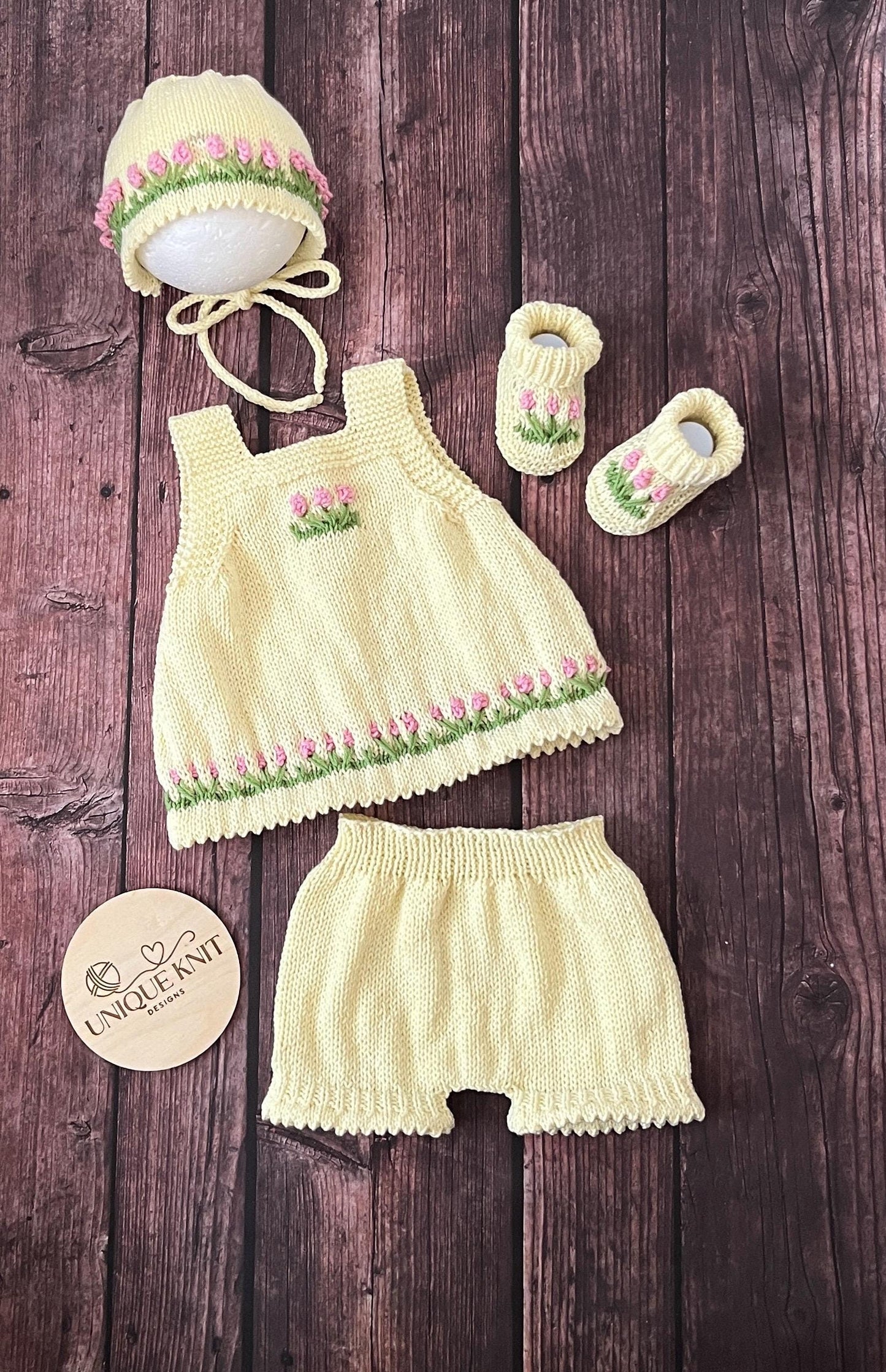 "Betsy” 4 Piece Knitting pattern set for Reborn doll 16 -22” or 0-3 Month Old Baby