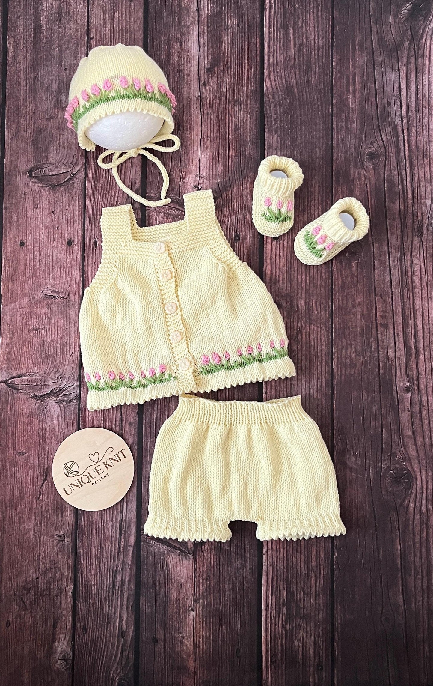 "Betsy” 4 Piece Knitting pattern set for Reborn doll 16 -22” or 0-3 Month Old Baby