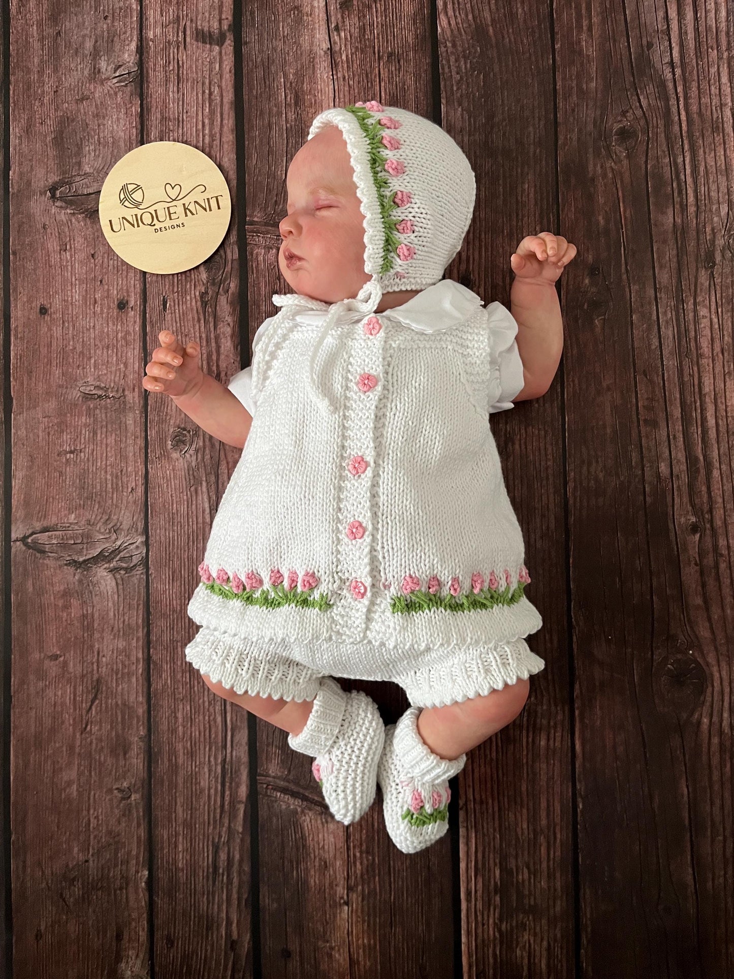 "Betsy” 4 Piece Knitting pattern set for Reborn doll 16 -22” or 0-3 Month Old Baby
