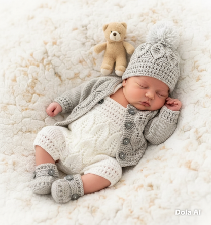 "Oregano” 4 Piece Set Knitting pattern for Reborn doll 16-22” or 0-3 Mth Old Baby