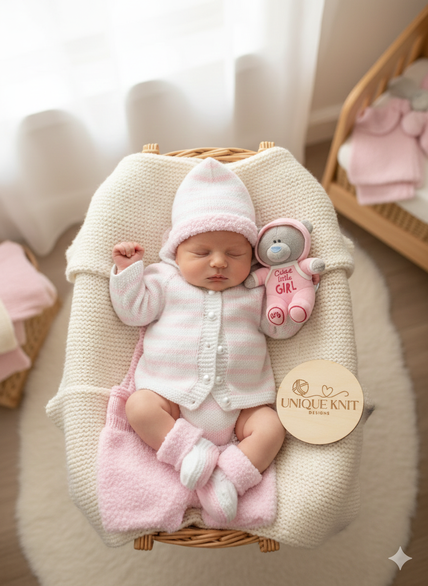 "Topaz” 4 Piece Set Knitting pattern for Reborn doll 18-22” or 0-3 Mth Old Baby