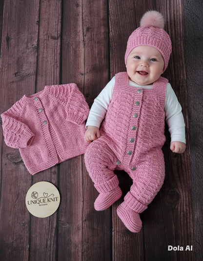 "Aurora” Dungaree set Knitting pattern set for Reborn doll 16 -22” or 0-3 Month Old Baby