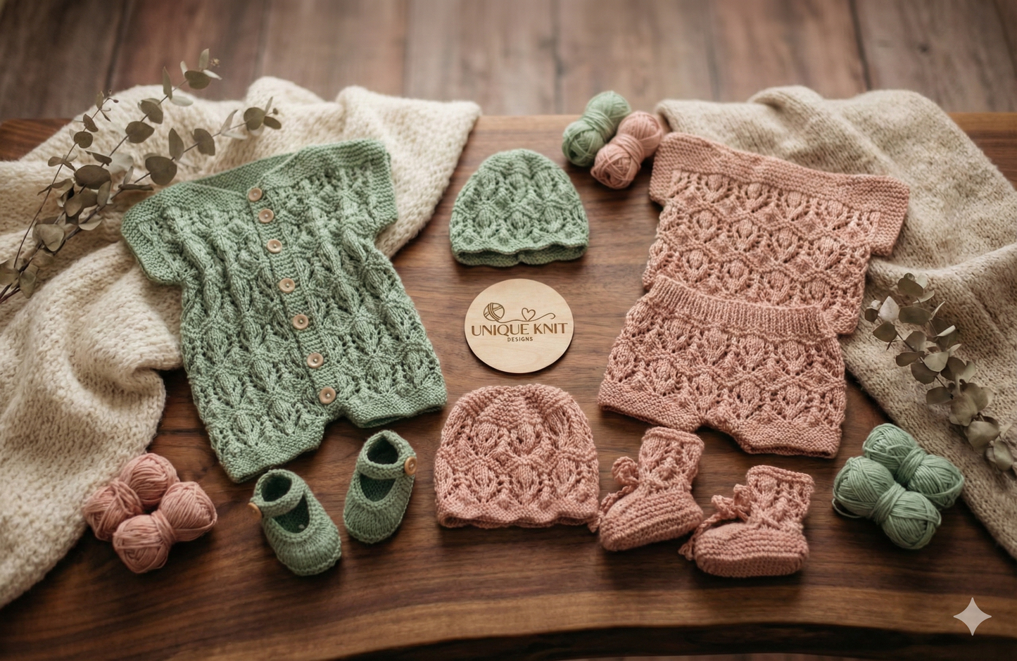 "Zara ” Multi Piece set knitting pattern for reborn doll 16-22" or 0-3 month old baby