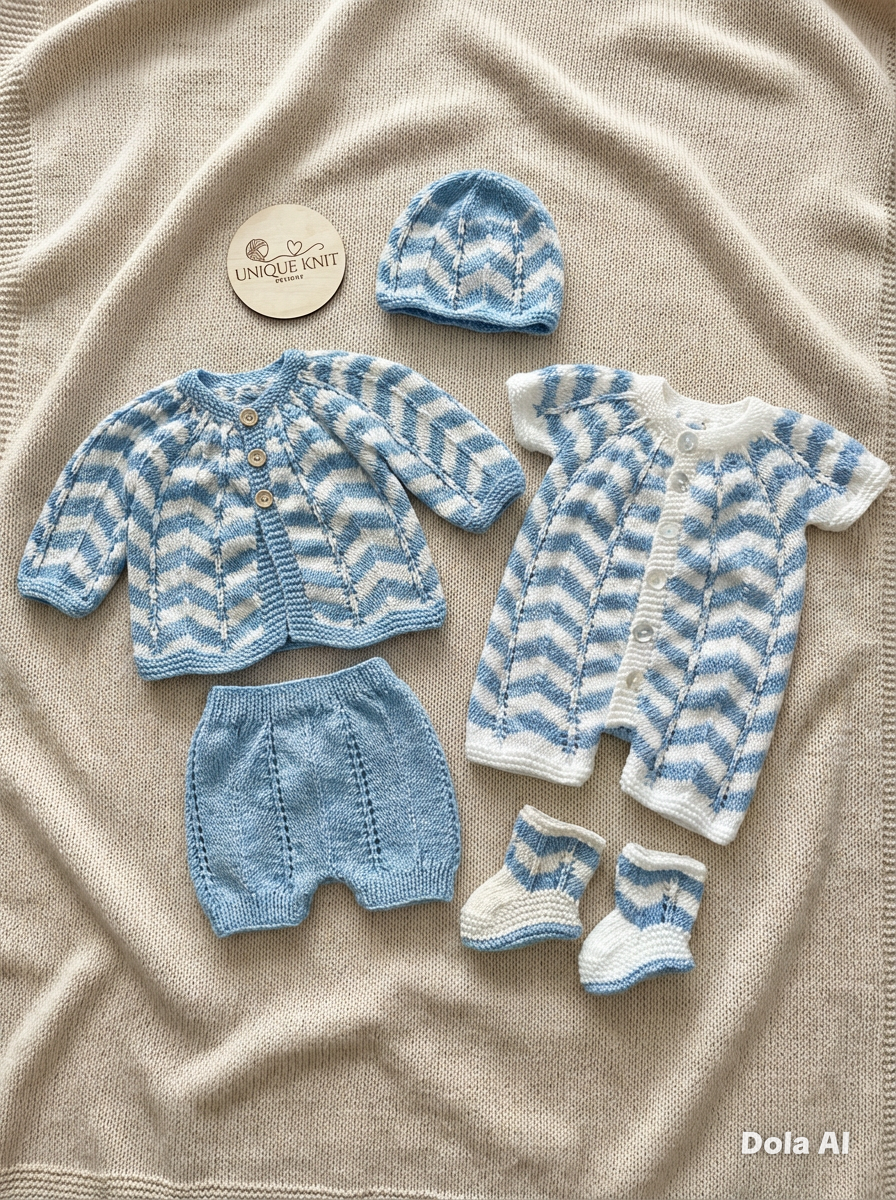 "Chevronette” Multi-piece Knitting pattern for Reborn doll 16 -22” or 0-3 Month Old Baby