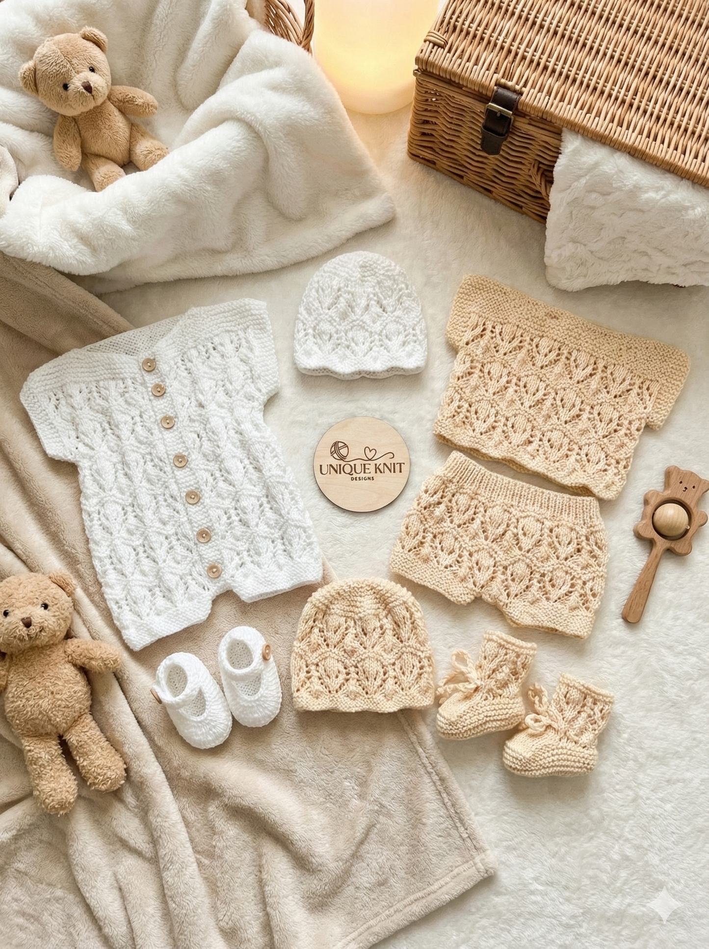 "Zara ” Multi Piece set knitting pattern for reborn doll 16-22" or 0-3 month old baby