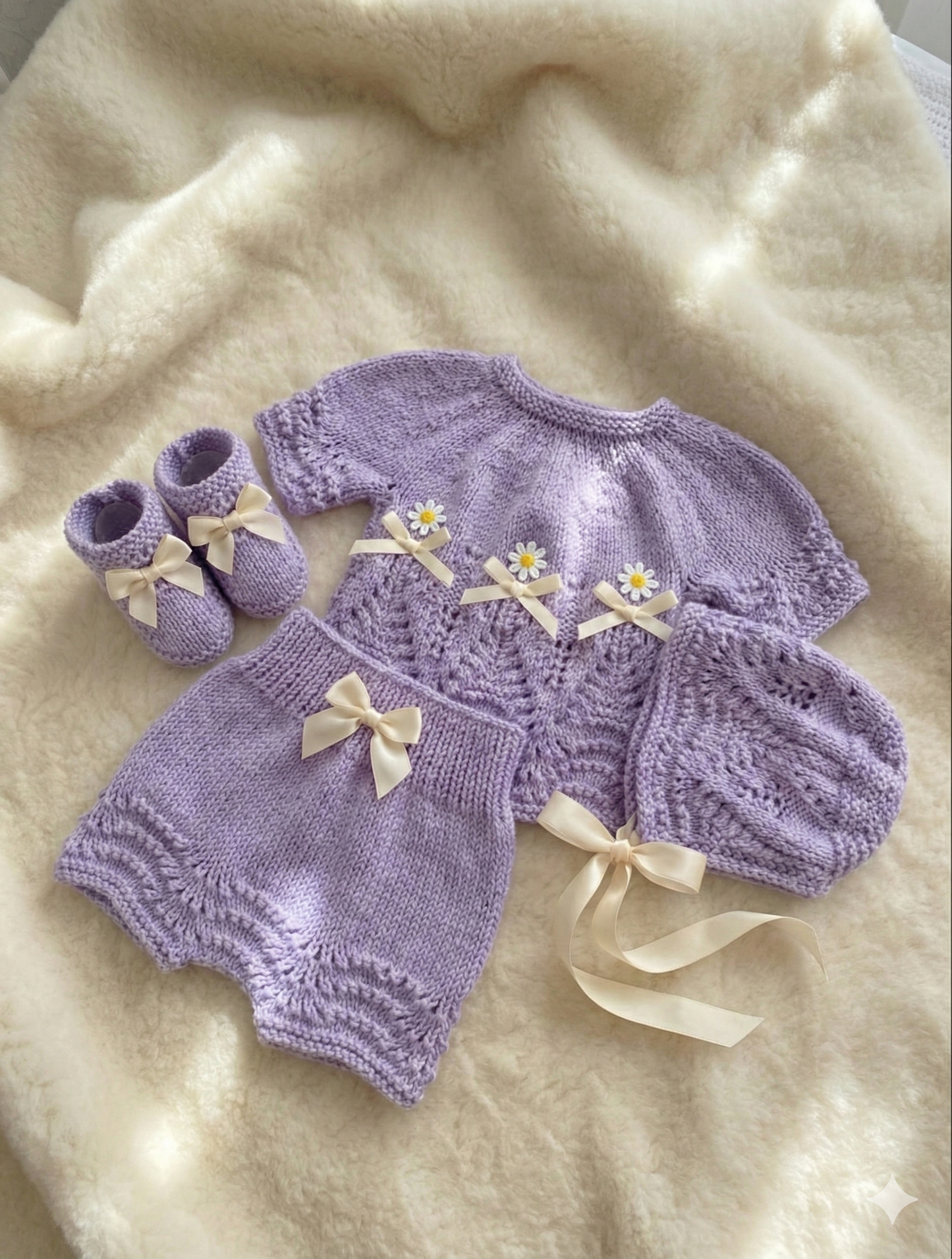 "Willow ” 4 Piece Set Knitting pattern for Reborn doll 16 -22” or 0-3 Mth Old Baby