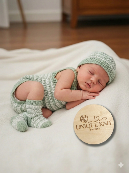 "Kiwi” Romper Knitting pattern set for Reborn doll 16 -22” or 0-3 Month Old Baby