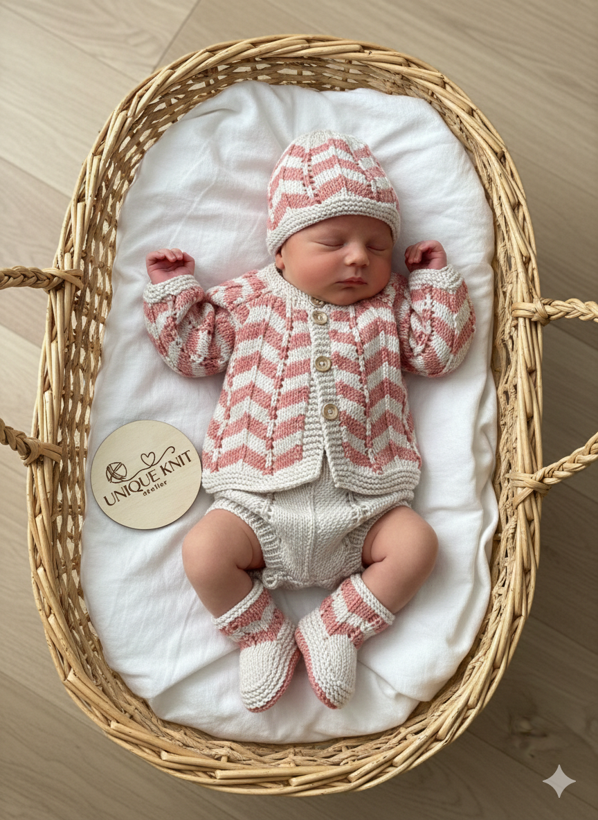 "Chevronette” Multi-piece Knitting pattern for Reborn doll 16 -22” or 0-3 Month Old Baby