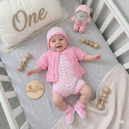 "Violets” 4 Piece Set Knitting pattern for Reborn doll 18-22” or 0-3 Mth Old Baby