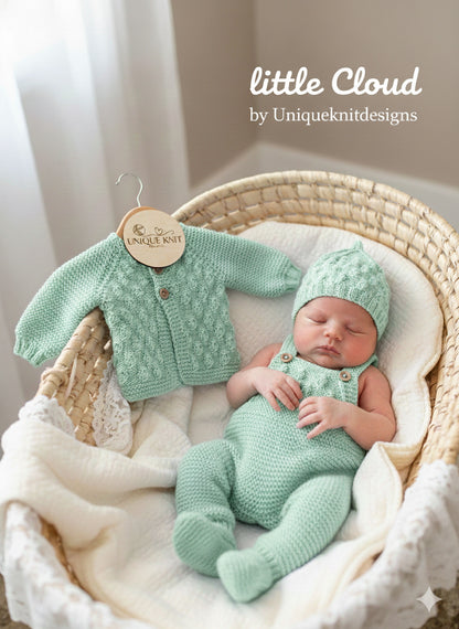 "Little Cloud” 3 piece Knitting pattern set for Reborn doll 19 -24” or 0-6 Month Old Baby