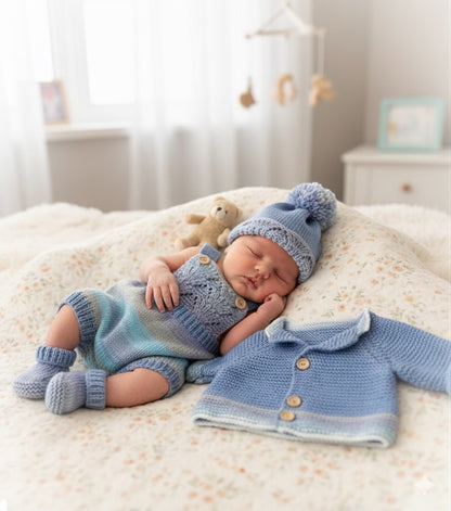"Capri ” 4 Piece Set Knitting pattern for Reborn doll 16-22” or 0-3 Mth Old Baby