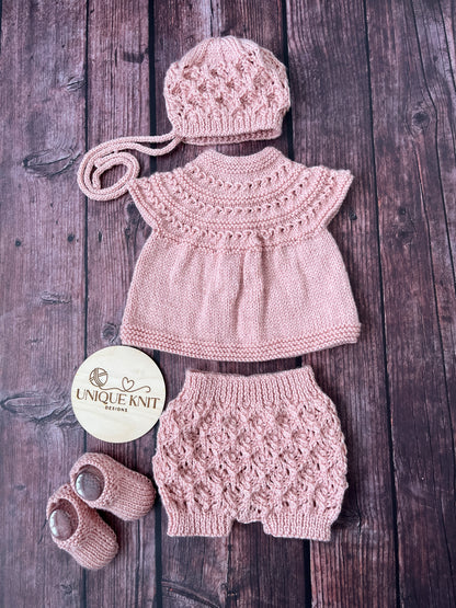 "Rianne” 4 Piece Knitting pattern set for Reborn doll 16 -22” or 0-3 Month Old Baby