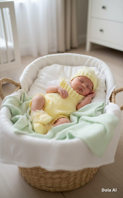 "Petal” Romper / Dungaree 4 piece set Knitting pattern for Reborn doll 16 -22” or 0-3 Mth Old Baby