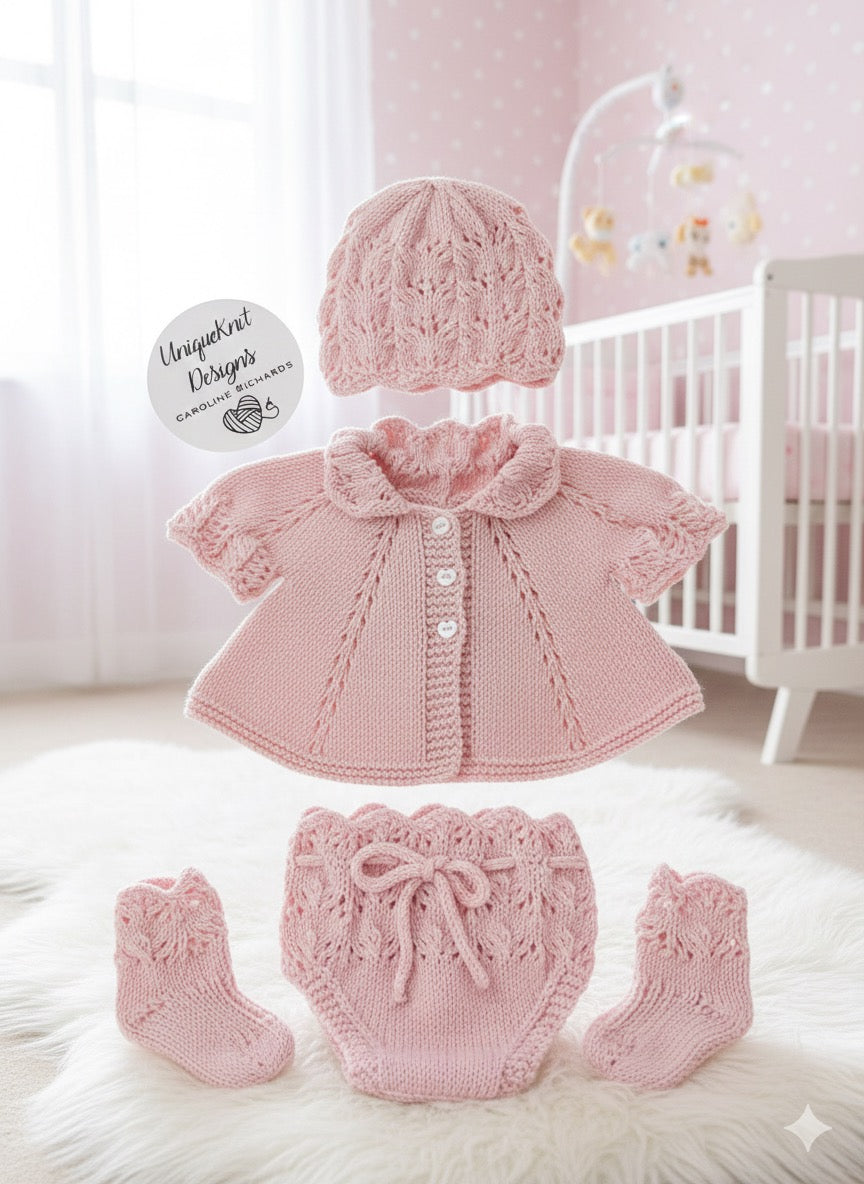 "Beatrice” Multi-piece Knitting pattern for Reborn doll 16 -22” or 0-3 Month Old Baby