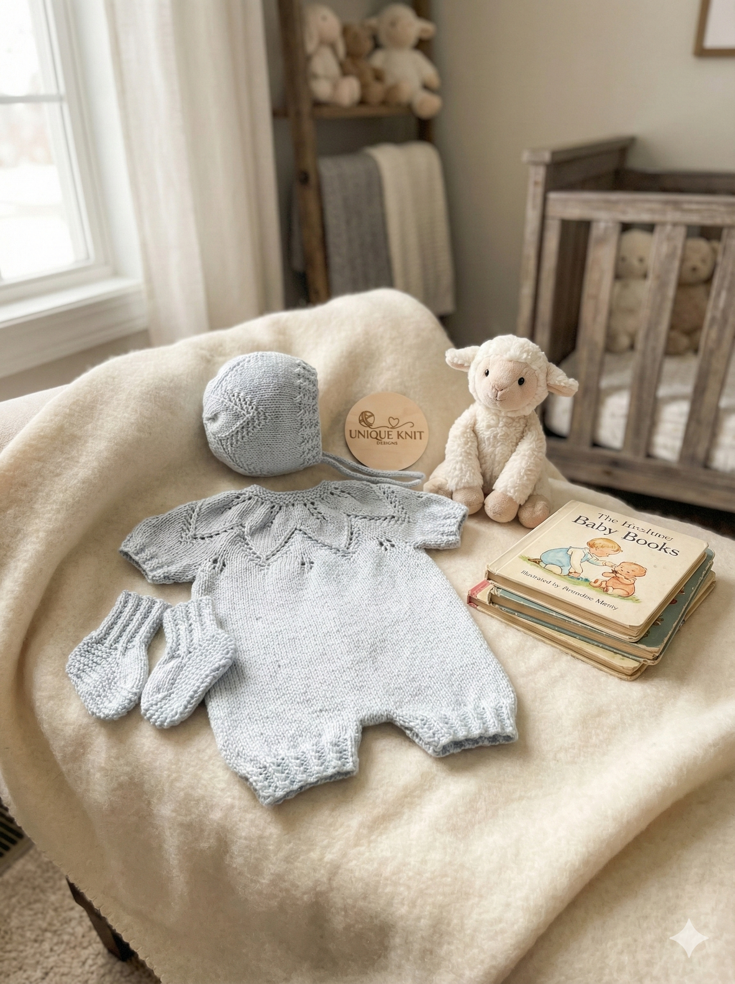 "Fig" Romper knitting pattern for reborn doll 16-22" or 0-3 Month old baby