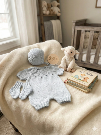 "Fig" Romper knitting pattern for reborn doll 16-22" or 0-3 Month old baby