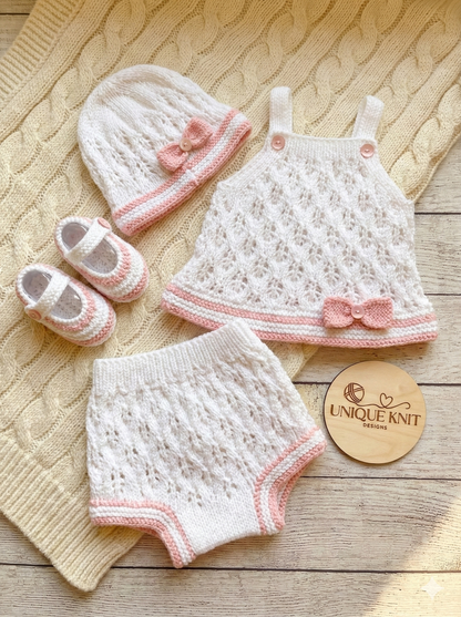 "Olive” 4 Piece Set Knitting pattern for Reborn doll 16-22” or 0-3 Month Old Baby