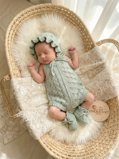 "Citrus” Romper Knitting pattern for Reborn doll 16 -22” or 0-3 Mth Old Baby