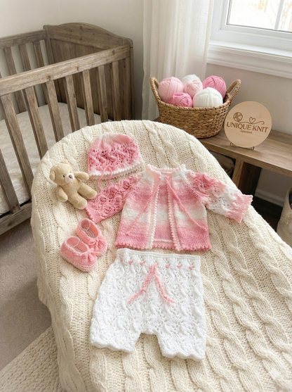 "Ivy” 4 Piece Set Knitting pattern for Reborn doll 16-22” or 0-3 Month Old Baby