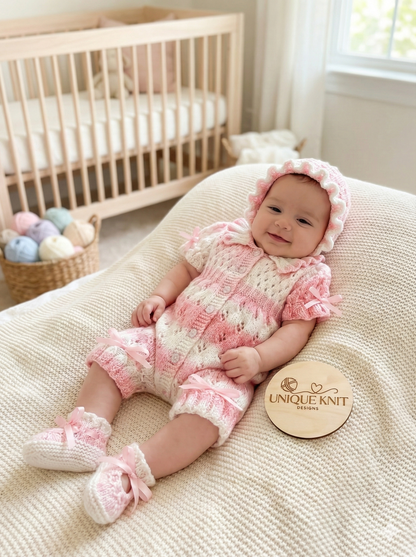 "Blossom ” Romper Knitting pattern for Reborn doll 16 -22” or 0-3 Mth Old Baby
