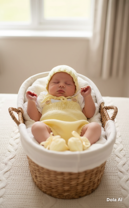 "Petal” Romper / Dungaree 4 piece set Knitting pattern for Reborn doll 16 -22” or 0-3 Mth Old Baby