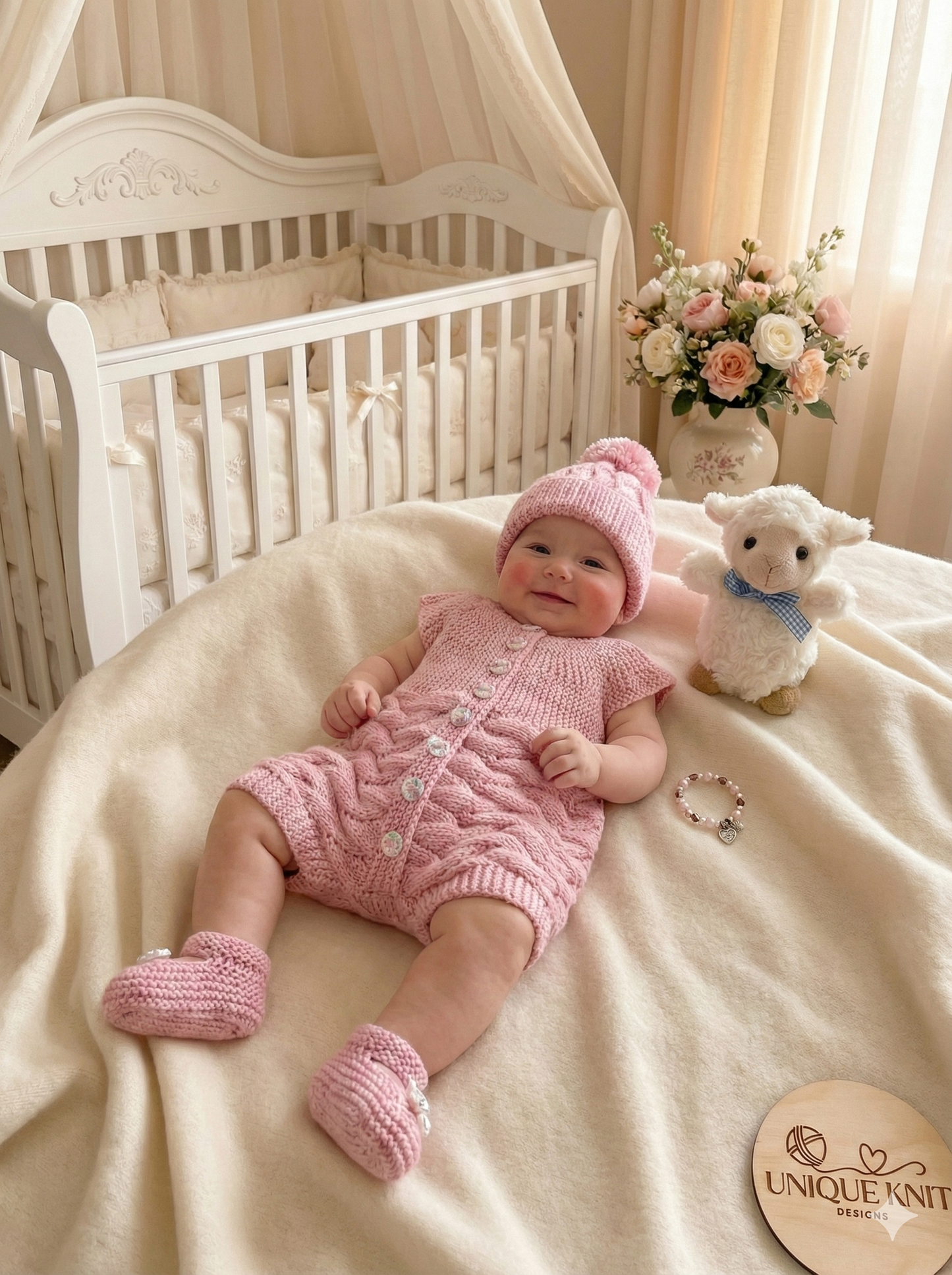 "Gardenia ” Sideways made Knitting pattern for Reborn doll 16 -22” or 0-3 Mth Old Baby