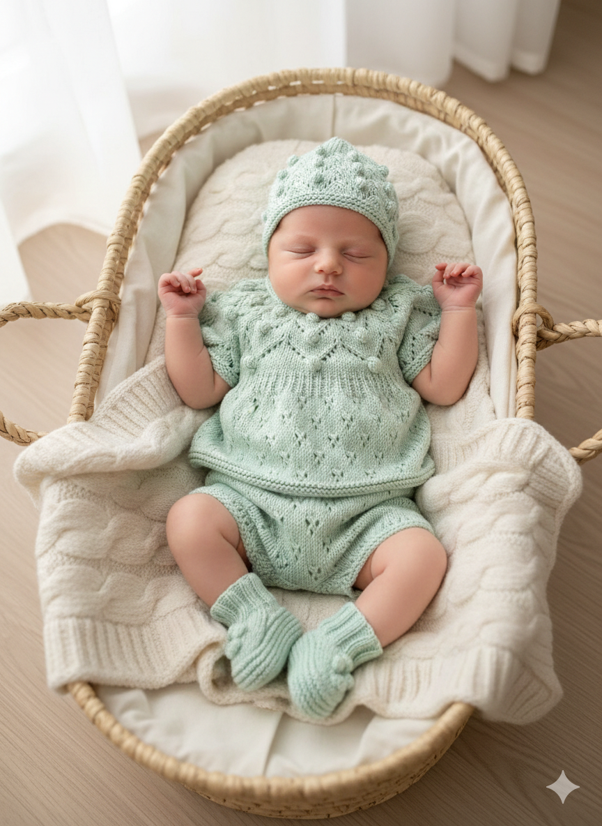 "Dewdrop” multi Piece Knitting pattern set for Reborn doll 16 -22” or 0-3 Month Old Baby
