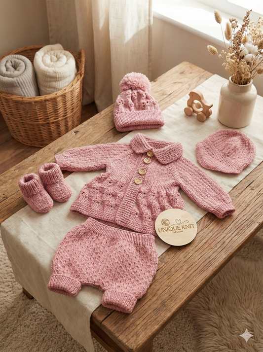 "Blueberry” 5 Piece set knitting pattern for reborn doll 16-22" or 0-3 month old baby