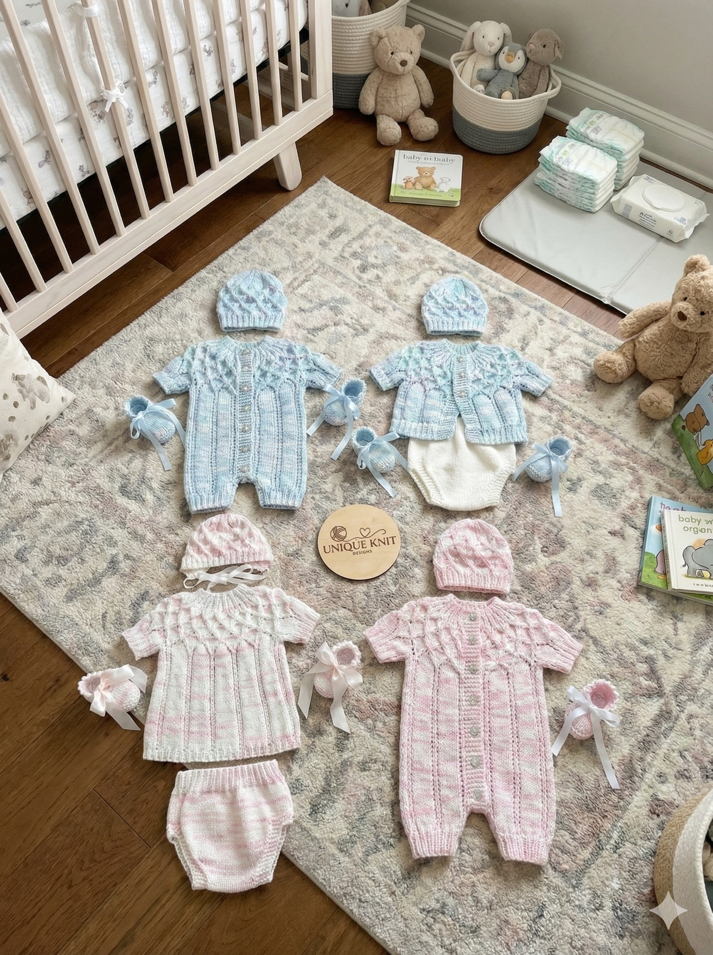 "Sugar & Spice” Multi-piece Knitting pattern for Reborn doll 16 -22” or 0-3 Month Old Baby