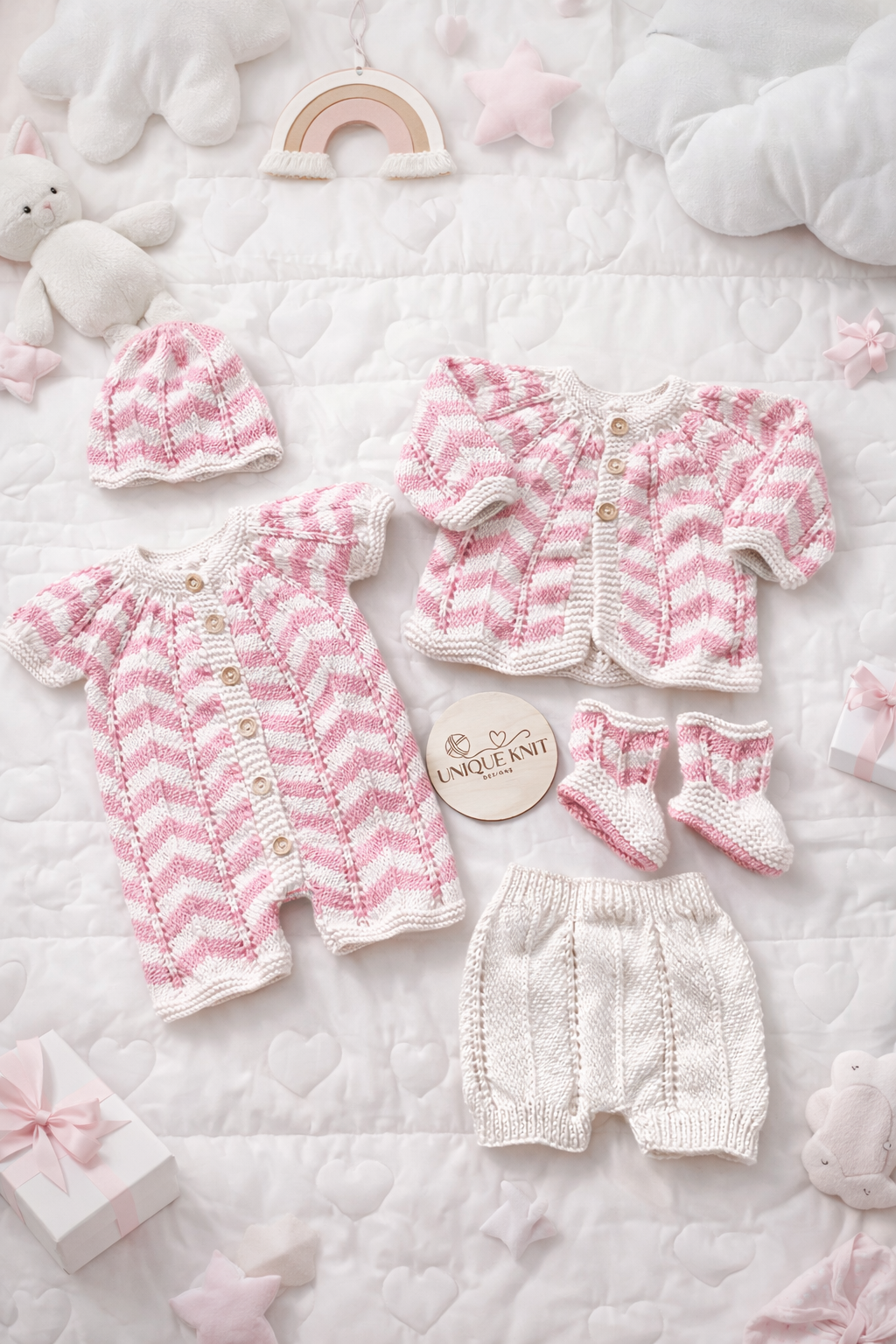 "Chevronette” Multi-piece Knitting pattern for Reborn doll 16 -22” or 0-3 Month Old Baby