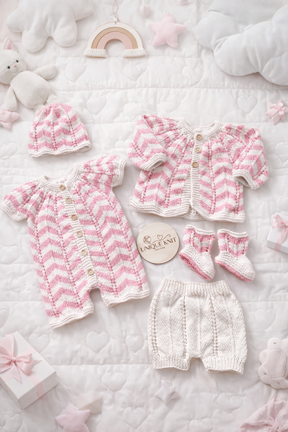 "Chevronette” Multi-piece Knitting pattern for Reborn doll 16 -22” or 0-3 Month Old Baby