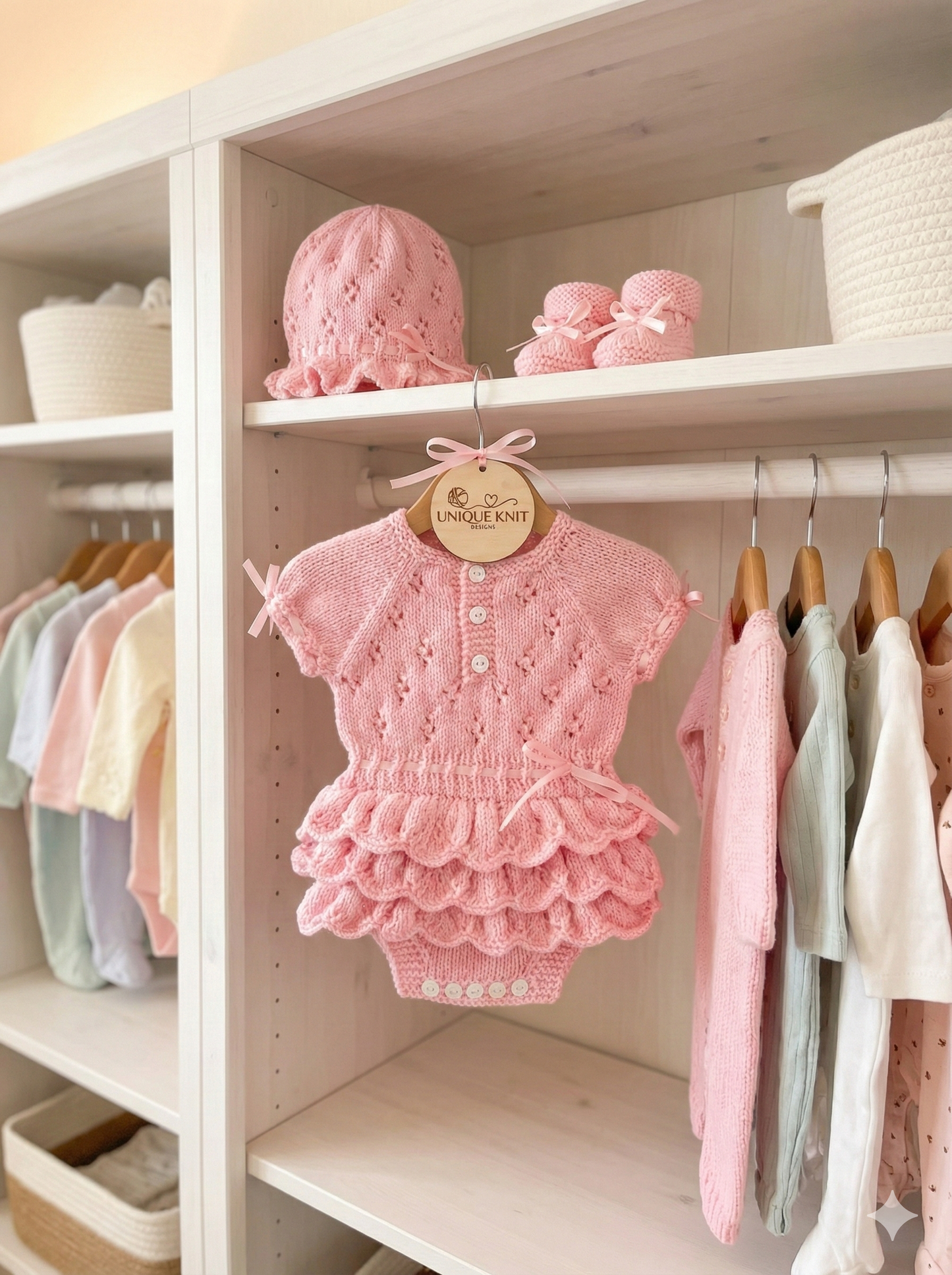 "Bouquet” Rah-Rah romper Knitting pattern for Reborn doll 16 -22” or 0-3 Mth Old Baby