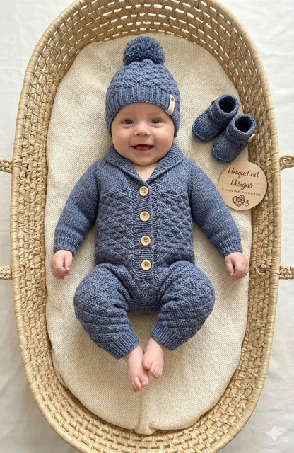 "Rupert” Romper Knitting pattern set for Reborn doll 16 -22” or 0-3 Month Old Baby