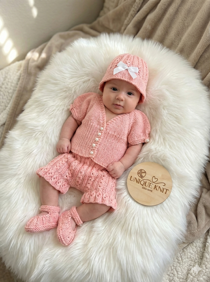 "Apricot” 4-piece set knitting pattern for Reborn doll 16 -22” or 0-3 Month Old Baby