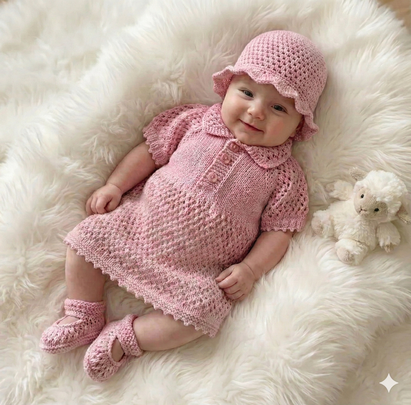 "Lavender” All-in-one dress Knitting pattern for Reborn doll 16 -22” or 0-3 Mth Old Baby