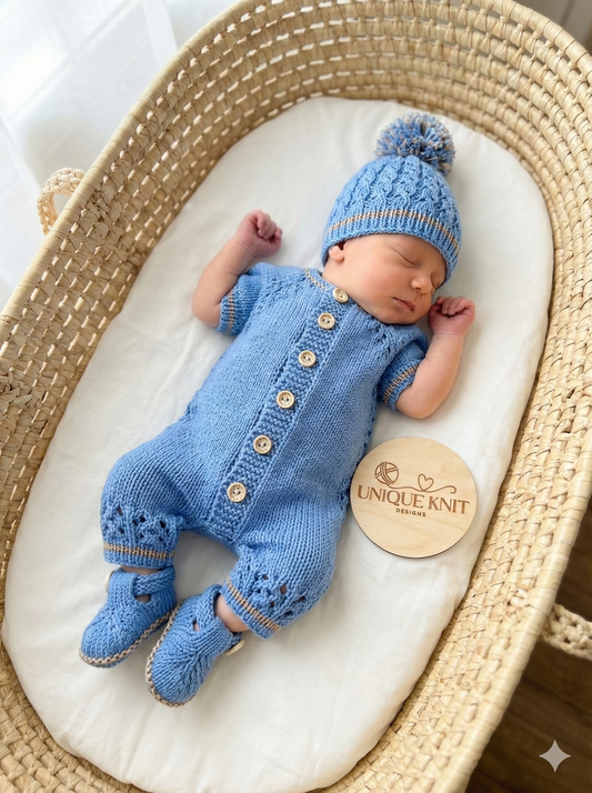 "Merlot” Romper Knitting pattern for Reborn doll 16 -22” or 0-3 Month Old Baby