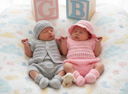 "Malibu” Multi Piece set knitting pattern for reborn doll 16-22" or 0-3 month old baby