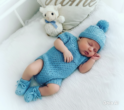 "Wisteria” romper Knitting pattern for Reborn doll 16 -22” or 0-3 Mth Old Baby