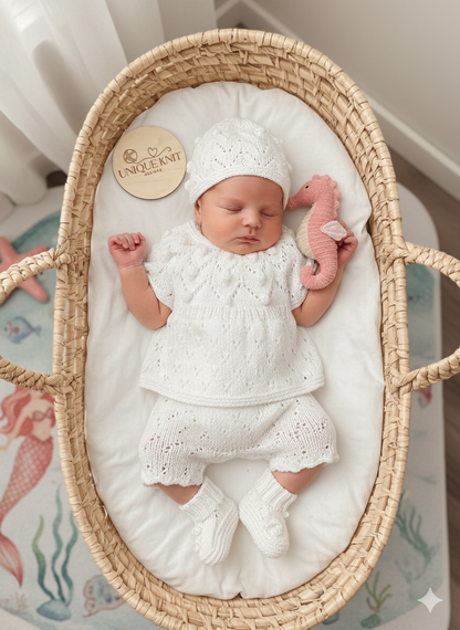 "Dewdrop” multi Piece Knitting pattern set for Reborn doll 16 -22” or 0-3 Month Old Baby