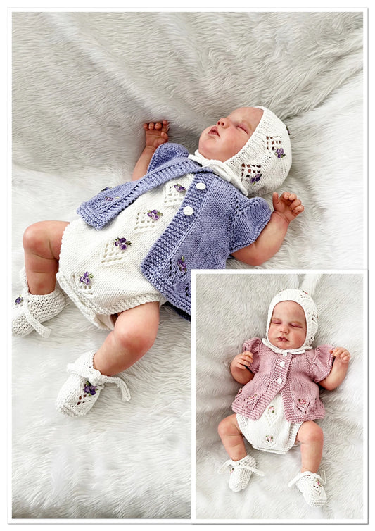 "Isabelle” 4 Piece Knitting pattern set for Reborn doll 16 -22” or 0-3 Month Old Baby