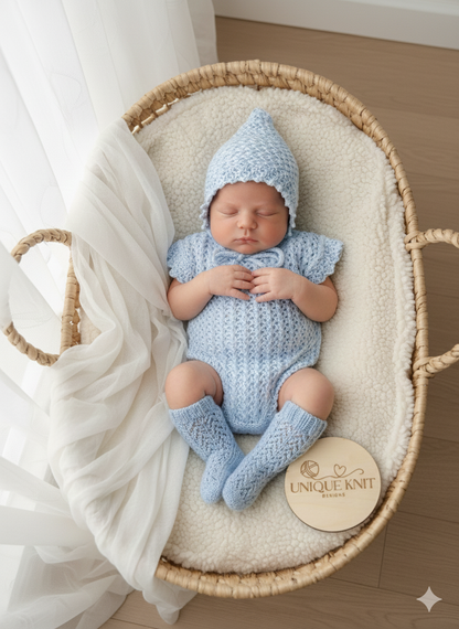 "Macey” Romper Knitting pattern for Reborn doll 18 -24” or 0-6 Month Old Baby