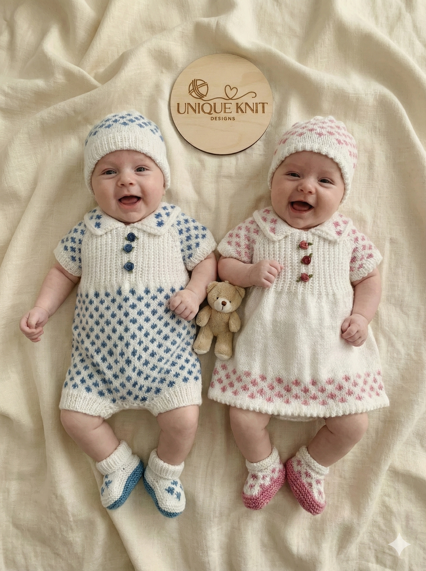 "Meadow” Romper and Dress set Knitting pattern for Reborn doll 16 -22” or 0-3 Mth Old Baby