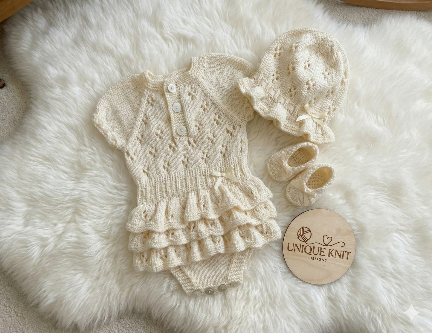 "Bouquet” Rah-Rah romper Knitting pattern for Reborn doll 16 -22” or 0-3 Mth Old Baby