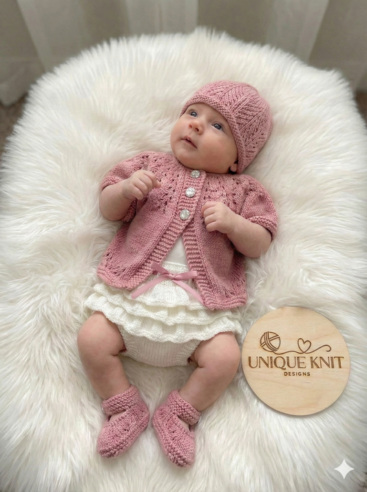 "Amber” cardigan Knitting pattern for Reborn doll 16 -22” or 0-3 Mth Old Baby