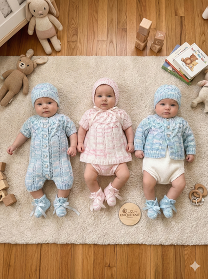 "Sugar & Spice” Multi-piece Knitting pattern for Reborn doll 16 -22” or 0-3 Month Old Baby