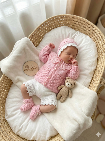 "Flower” Cardigan & Bloomers Knitting pattern set for Reborn doll 16 -22” or 0-3 Mth Old Baby