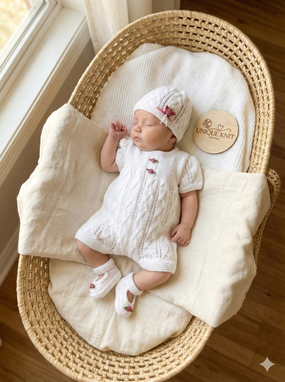 "Roses ” Romper Knitting pattern for Reborn doll 16 -22” or 0-3 Mth Old Baby