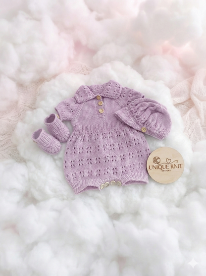 "Lotus ” Romper Knitting pattern for Reborn doll 16 -22” or 0-3 Mth Old Baby